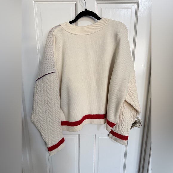Anthropologie Maeve Nantucket Graphic Cable Knit Sweater - Cream & Red Sz L NWT - Picture 7 of 9